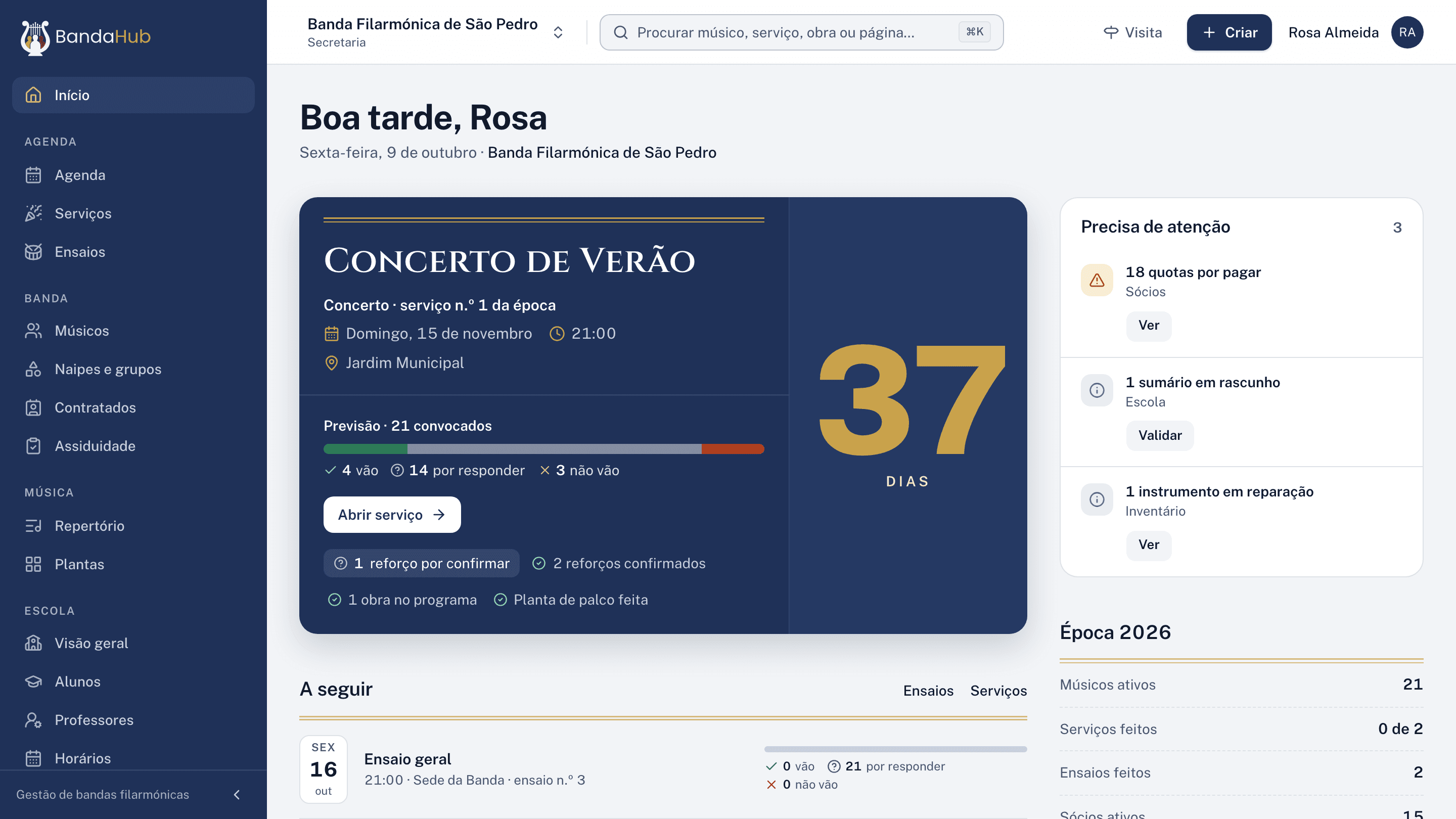 O Início da direção, com o próximo serviço e o que precisa de atenção