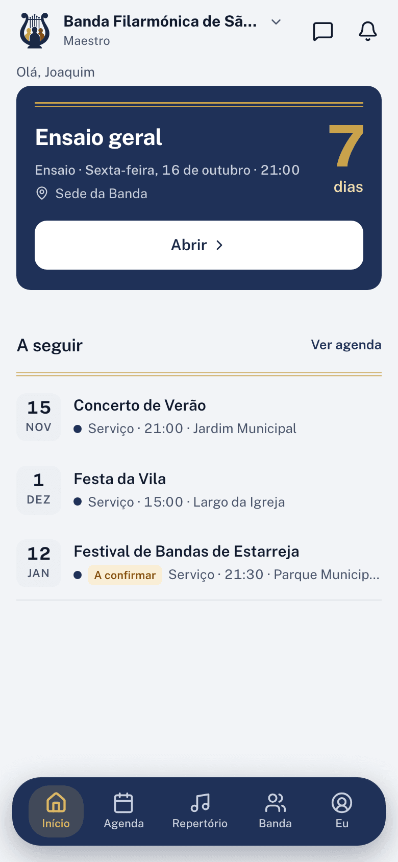 O Início da app do maestro