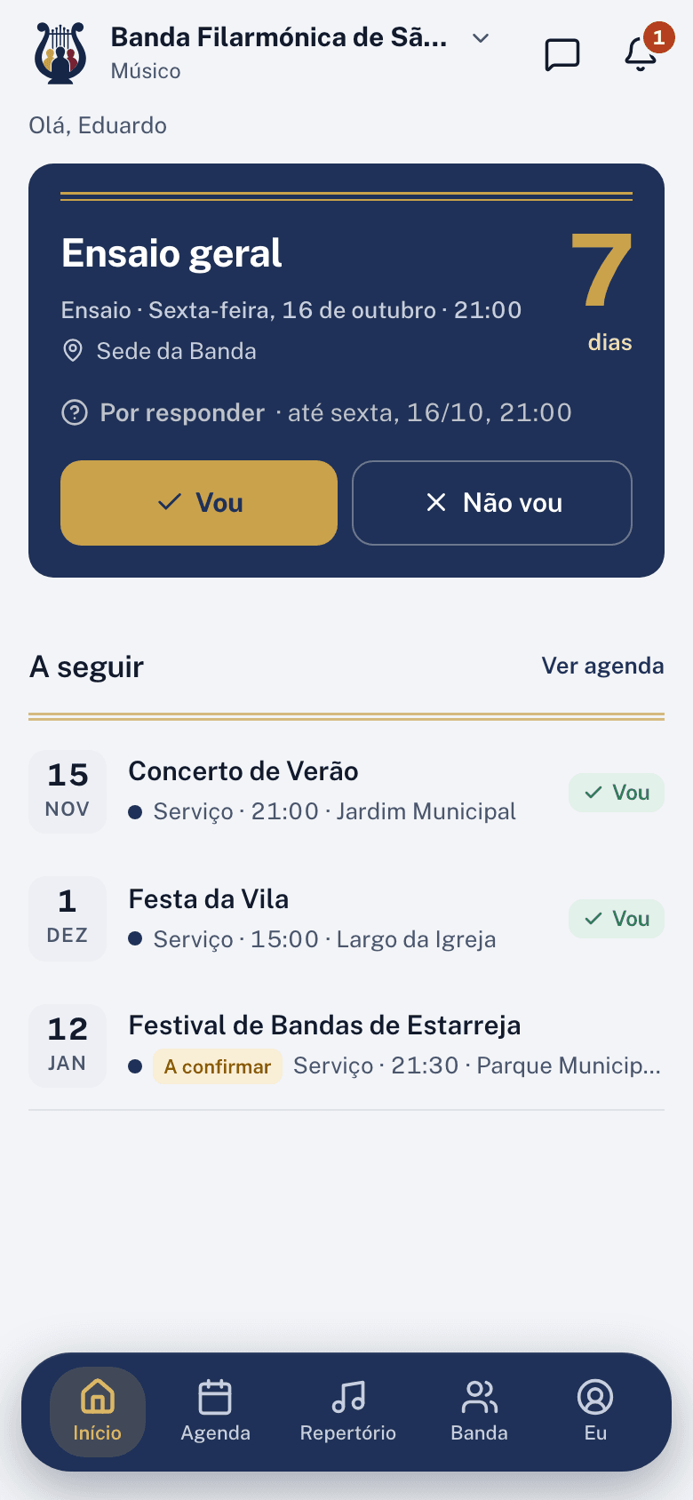 O Início da app de um músico